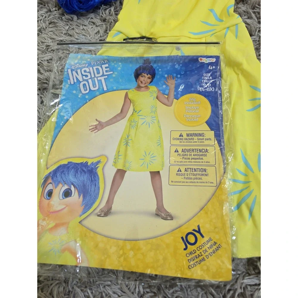 Disney Pixar Inside Out Joy Disguise Kids Costume Size Sm 4-6x Youth New
